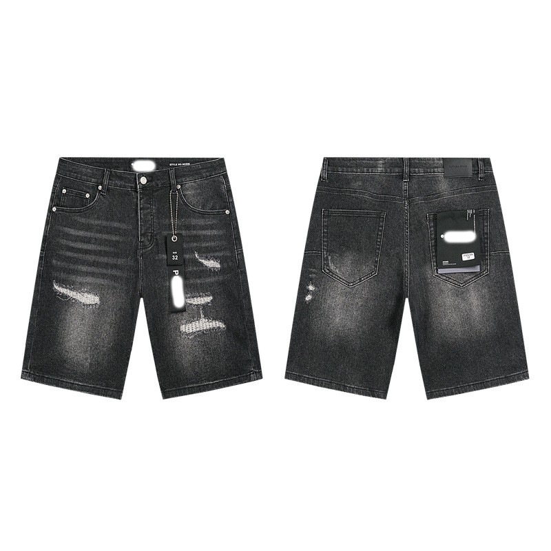 Marca de moda transfronteriza JB purple verano rectas vaqueros lavados de agua para hacer viejos agujeros vaqueros de hombre pantalones cortos de caño purple