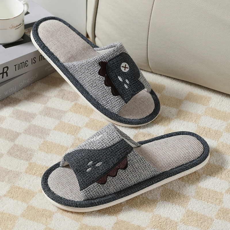 Льняные тапочки больших размеров с героями мультфильмов, мужские четырехсезонные Нескользящие домашние напольные дополнения с мягкой подошвой, тапочки из хлопчатобумажной льняной ткани