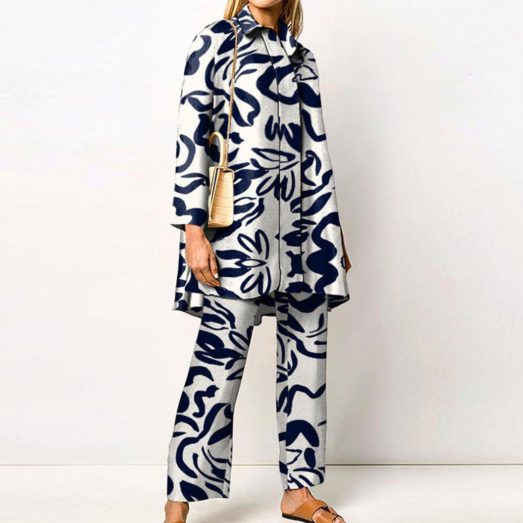 Completo pantalone donna primavera estate camicia stampa maniche_voghion.com
