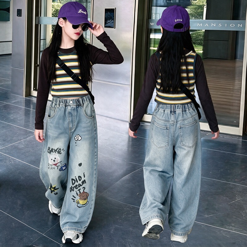 Spring and Autumn New Girls' Wide Leg Jeans Children's Western Style Straight Leg Pants Large Children's Spring and Autumn Pants Loose Pants Spring and Autumn New Girls' Wide Leg Jeans Children's Western Style Straight Leg Pants Large Children's Spring and Autumn Pants Loose Pants