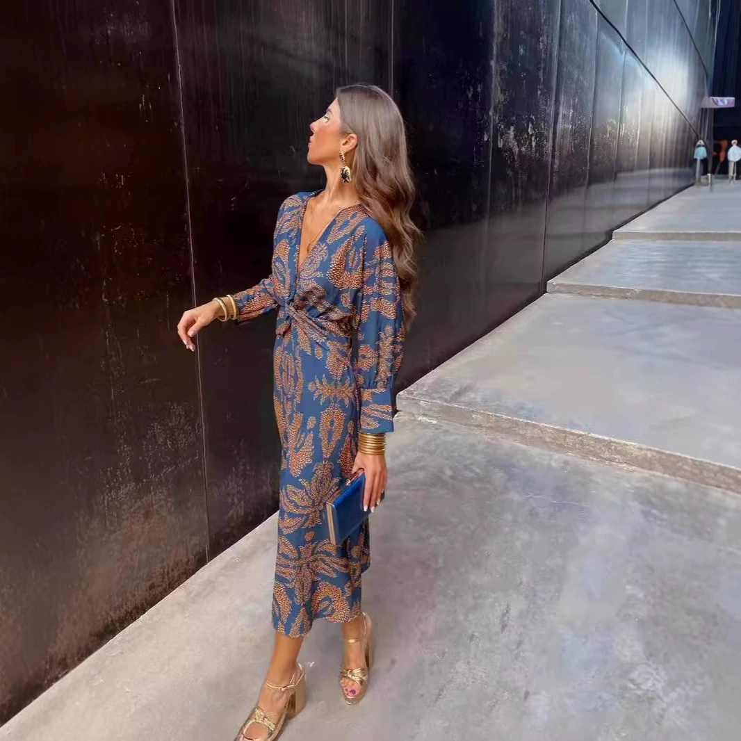 Трансграничная внешняя торговля Amazon Независимая станция Осенний печатный взрыв женские платья