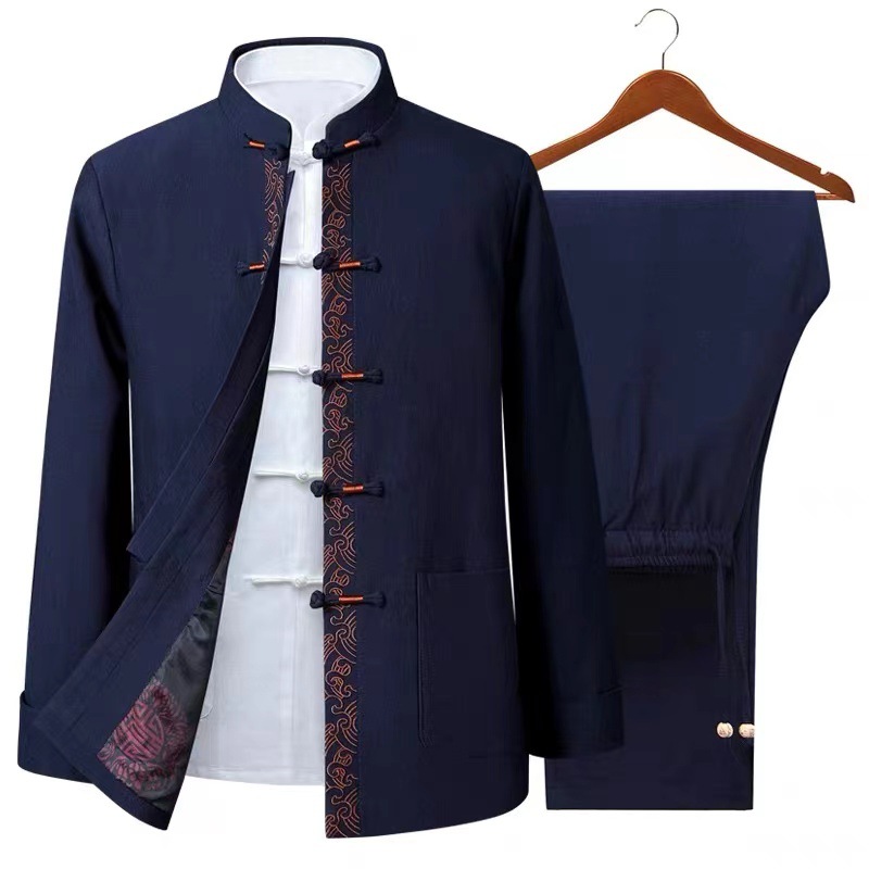 Chinese style autumn men's Tang suit for middle-aged and elderly men, long-sleeved suit, father's autumn wear, grandfather's spring and autumn coat, plus size.