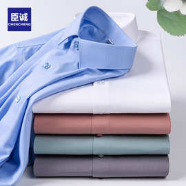 男士衬衫桑蚕丝衬衫男长袖透气弹力纯色商务职业正装衬衫男装批发