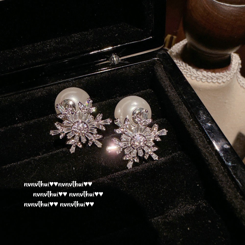 619MTX snowflake zircon beads front and rear earrings ~ no box