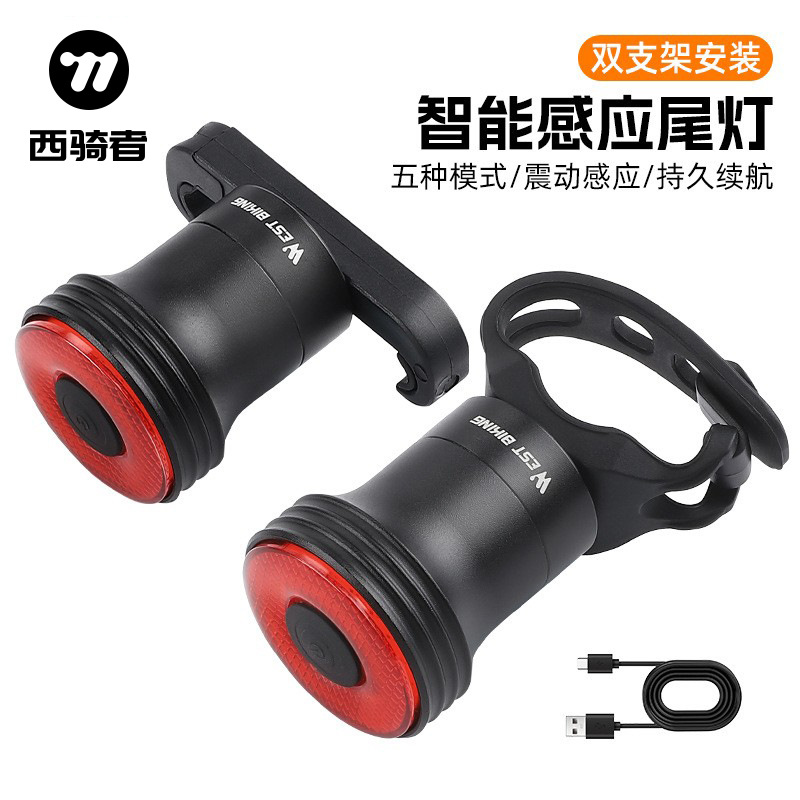 OESTE CICLISMO inteligente de la luz trasera de aleación de aluminio de Tipo-c inteligente de inducción de freno Luz de montar en bicicleta Luz