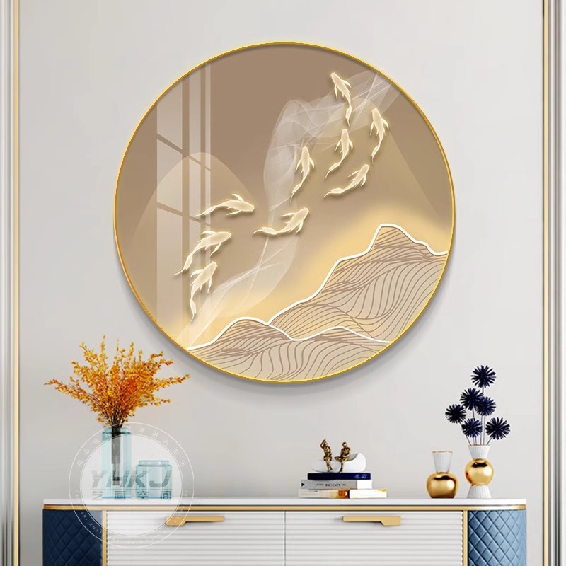 Modern Light Luxury Nine Fish Picture Porch Decorative Painting Living Room Dining Room Background Wall Hanging Painting Entrance Door Corridor Circular Mural