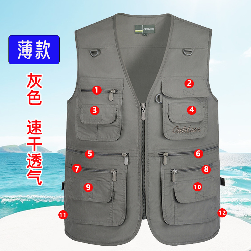 Chaleco fino de verano de gran tamaño transfronterizo de secado rápido al aire libre multibolsillos fotógrafo reportero pesca ocio chaleco herramientas nuevo