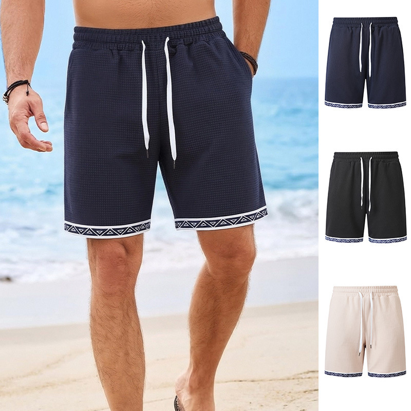 European and American Amazon Cross-Border Summer New Style Daily Casual Breathable Patchwork Waffle Beach Shorts Men's Clothing