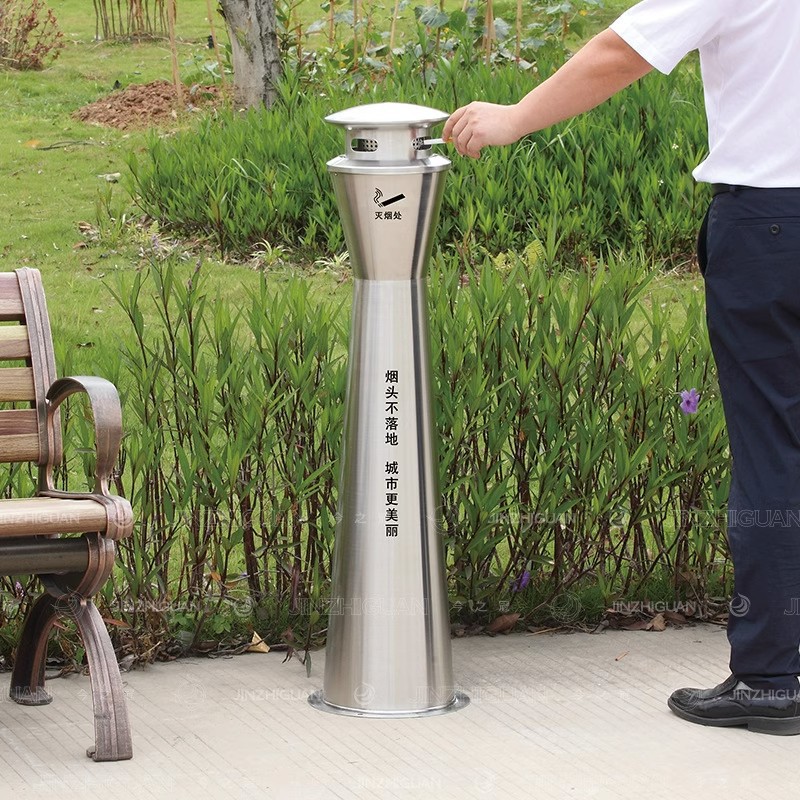 Al Aire Libre de pie fijo Cenicero basura puede fumar Área de cigarrillo titular de acero inoxidable columna de extinción de humo columna de ceniza
