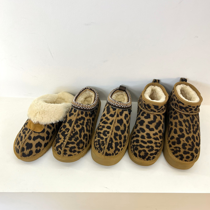 Cross-border foreign trade, plus-size, cleverly patterned leopard print, woven lace, shallow-toe snow boots, low-top cotton shoes, ethnic-style women's shoes, winter cotton shoes