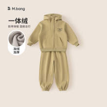 宥宝童装儿童连帽外套运动两件套男童休闲套装加绒加厚冬季新款