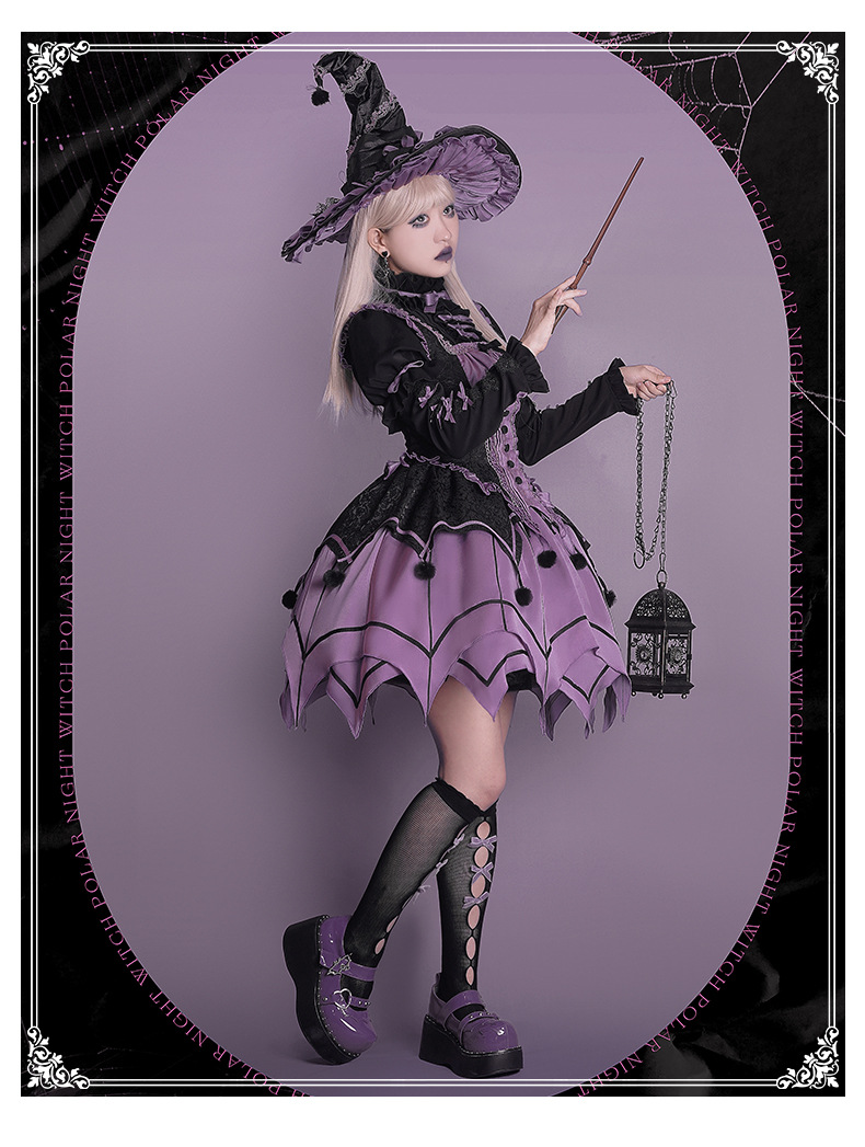 Wwomens Girl Dress Set Halloween Black Purple Kuromi Lolita Design