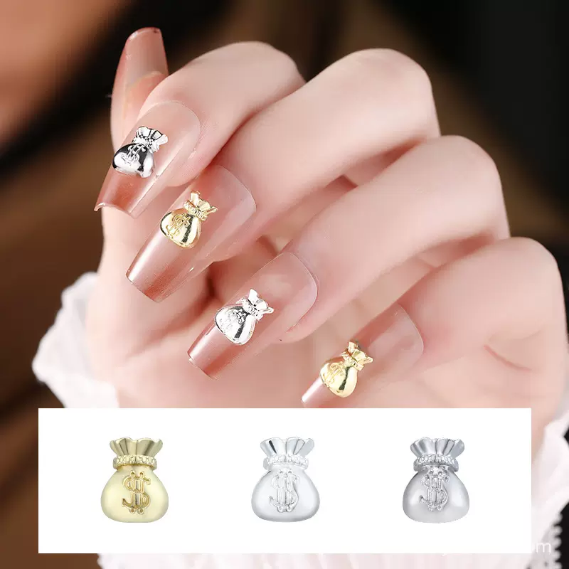 美甲饰品钱袋招财福袋暴富有钱指甲穿戴甲配件金属美甲合金饰品厂