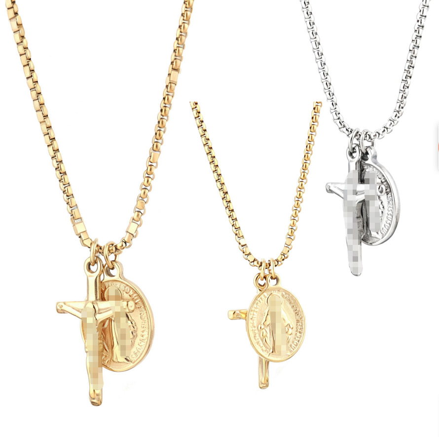 Minimalist Style Unisex Pendant Oval Cross Double Pendant Necklace
