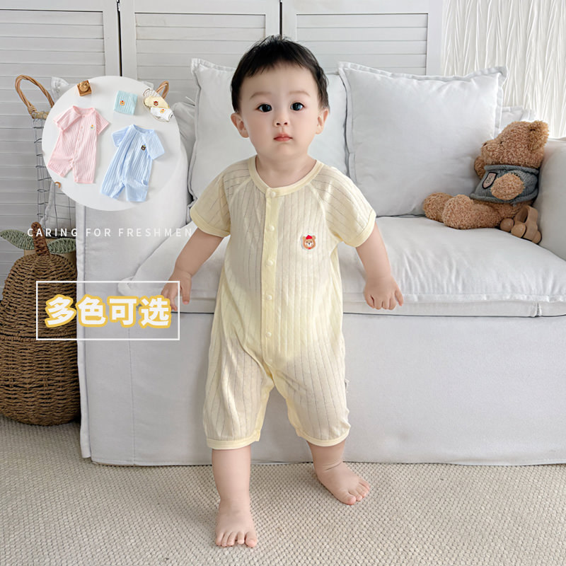 Baby Jumpsuit Summer Short-Sleeved Thin Boneless Robe Newborn Crawling Suit Pure Cotton Category a Air-Conditioned Suit Pajamas