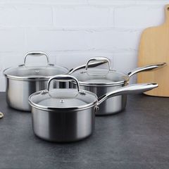 Cookone 18/10ステンレスのドイツ式の厚い5層の鋼のミルク鍋のスープの鍋の熱い乳の煮る麺の柄はかまどのを選びません。