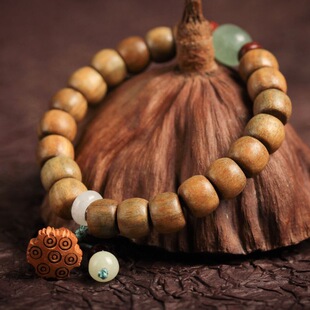 Green Sandalwood Buddha Beads Barrel Beads Old Style Beads Bracelet Peach Wood Lotus Accessories Wenwan Wooden Single Circle Bracelet Jewelry Gift