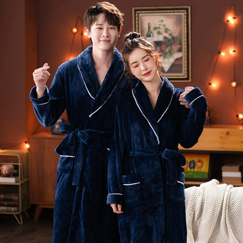 Lovers' bathrobes flannel winter and autumn hotel-style white bathrobes for women, coral velvet bathrobes for men, can be worn outside