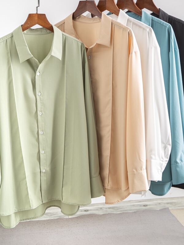 Cooling, Iron-Free, Simple Solid Color Sun Protection Shirt for Women, Summer Modal Slit White Loose Long-Sleeved Thin Top