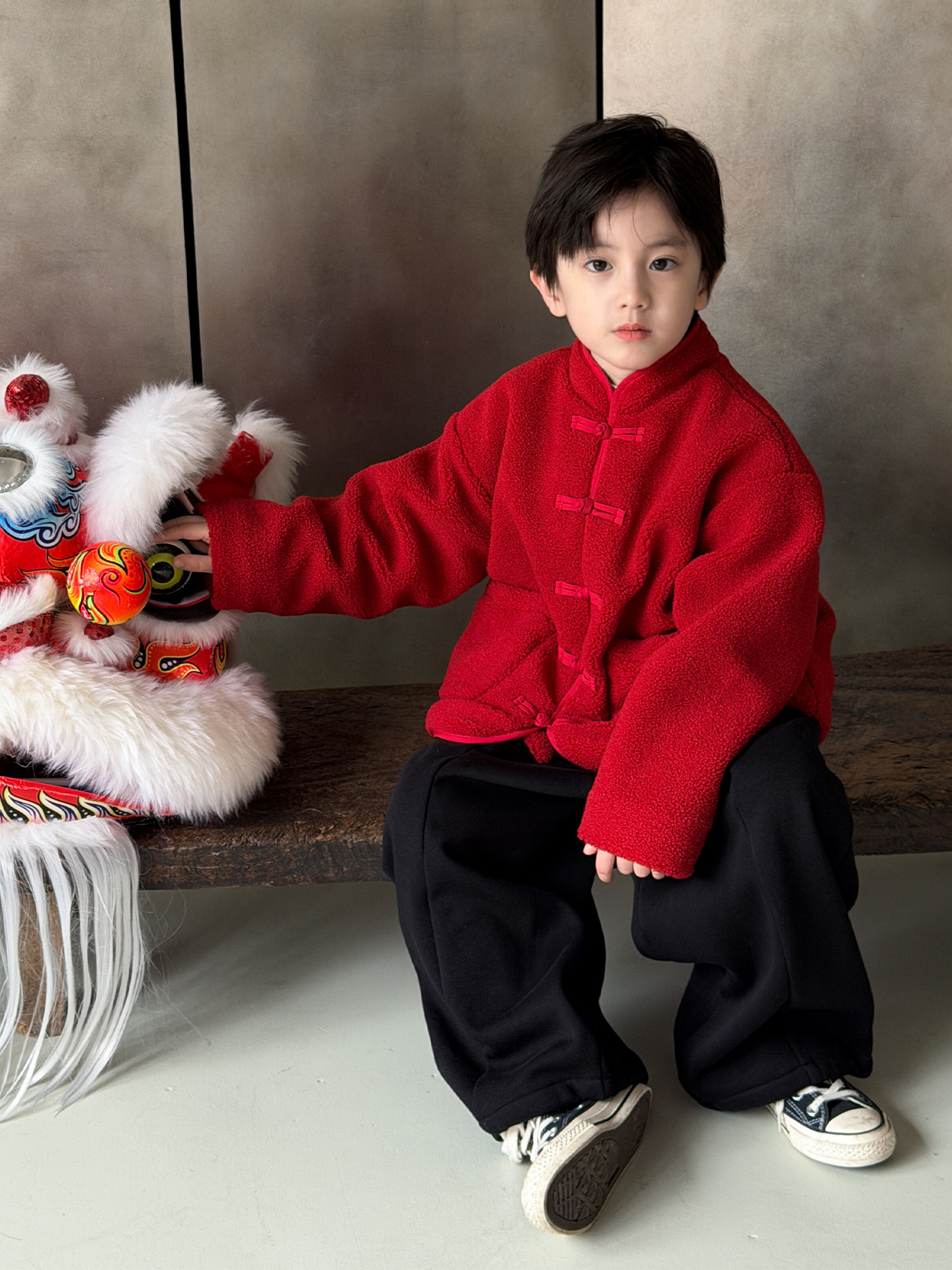 Chaqueta de niño de cordero de algodón espeso ropa de algodón para niños nuevo estilo chino vestido de Año Nuevo chino vestido de estilo Tang vestido chino rojo viento image 3