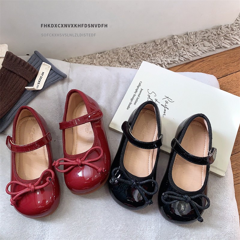 Korean Style Kidsren's Leather Shoes 2026 Spring & Fall New Style Girls' Shallow-Mouthed Single Shoes with Bows Girls' Princess Shoes Baby Kidsren's Shoes