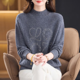 2025秋冬新款半高领100%绵羊毛针织衫女厚羊毛长袖宽松毛衣打底，女装针织衫/毛衣，妃慕昵服饰