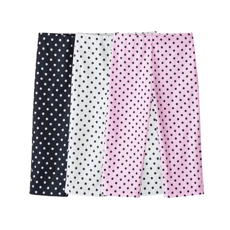 Foreign Trade European and American Style 2026 Summer New Mid-Waist Elastic Polka Dot Capri Pants 4661446