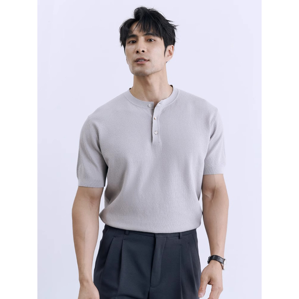 Verano nueva camiseta de punto seda de hielo de manga corta hombre Henry delgado temperamento de negocios camiseta comercio exterior al por mayor transfronterizo