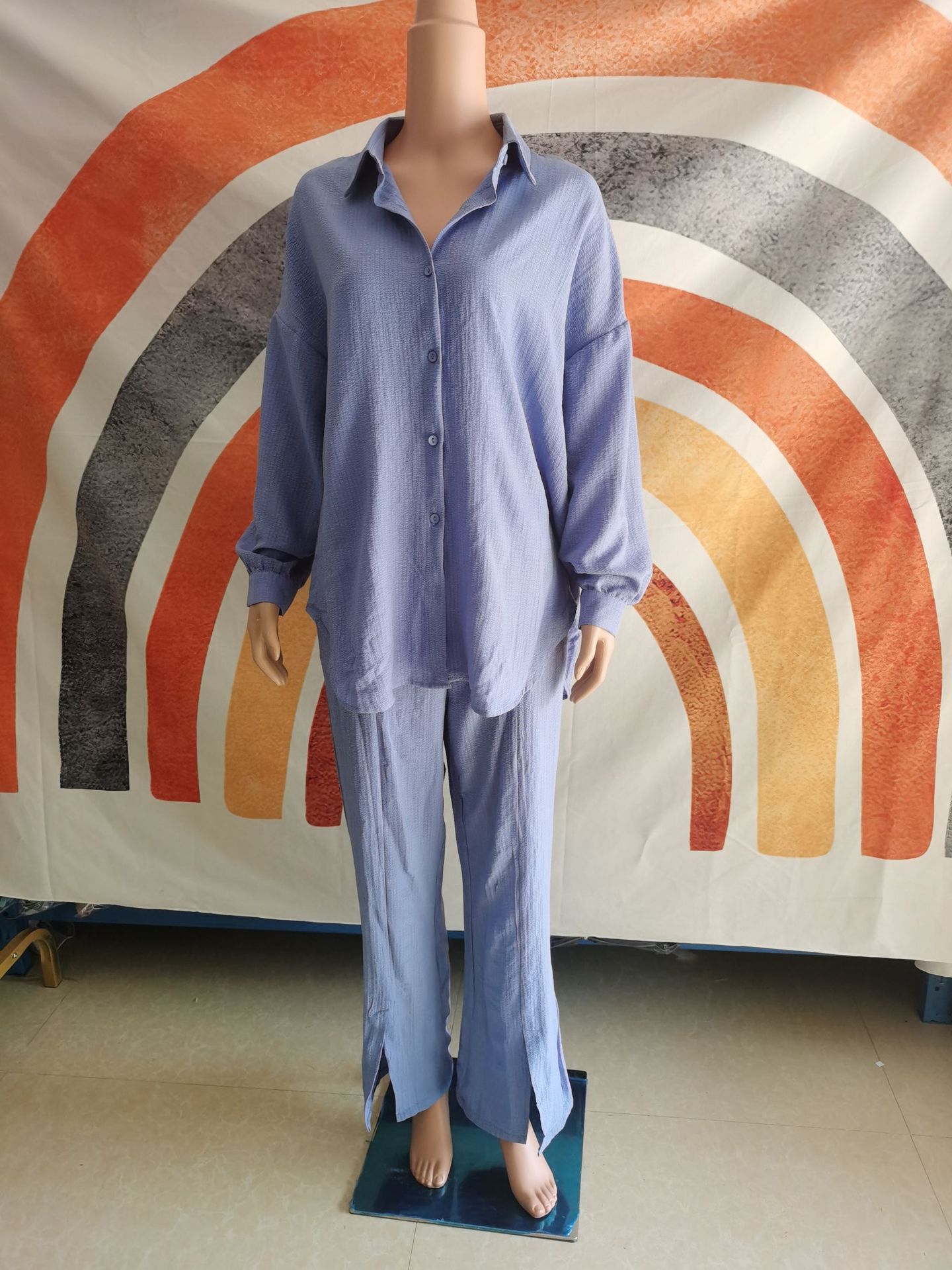 Modisches Muslim Damen Set Aus Kreppstoff Bluse Und Hose Locker_voghion.com