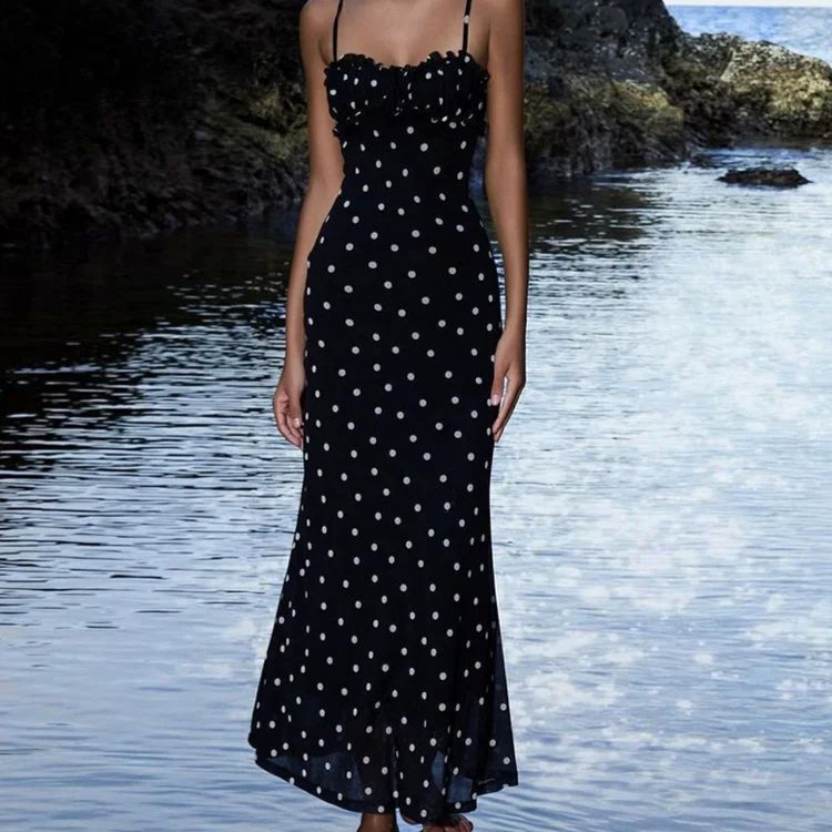 Women's European and American Style Fashion Cross-Border Summer New Polka Dot Sleeveless Waist-Covering Hip Sexy Slim Suspender Dress