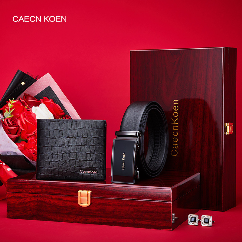 Caecnkoen men's wallet belt men's gift box suit automatic buckle belt cowhide belt for boyfriend husband