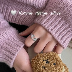韓國東大門網紅亮銀 S295純銀日月肌理戒指 簡約時尚開口指環ins