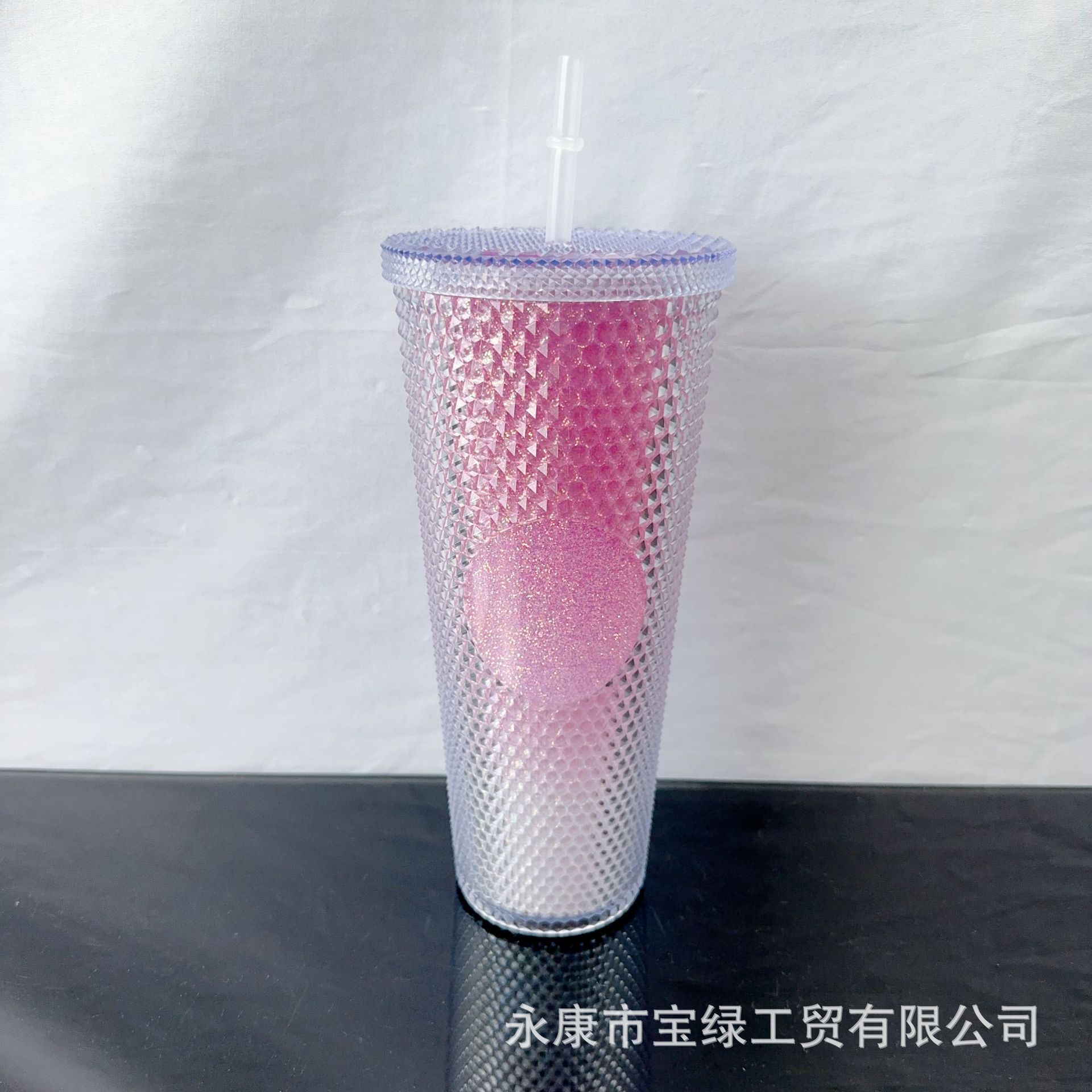 Taza de Plástico de Doble Capa 710ml, con Sorbete, Diseño Diamante/Durian, Transfronteriza