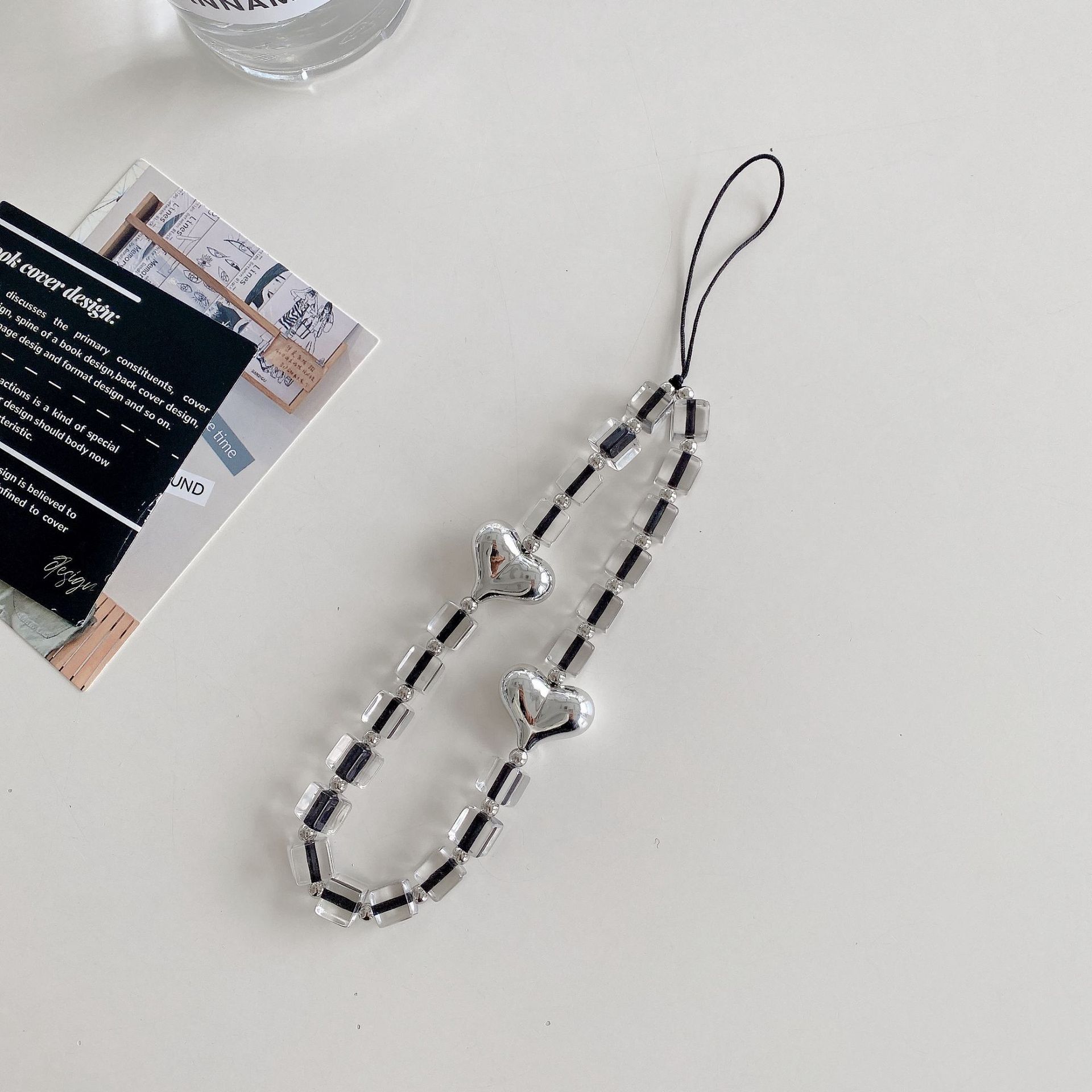 Adatto per cubo di cristallo galvanico braccialetto d'amore custodia per cellulare accessori ciondolo fiocco di perle bianche catena universale_voghion.com