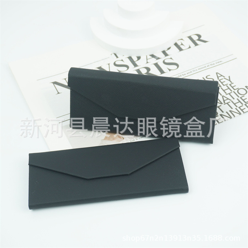 Triangle folding glasses box cross pattern pure black wallet sunglasses glasses box manufacturers wholesale can add LOGO