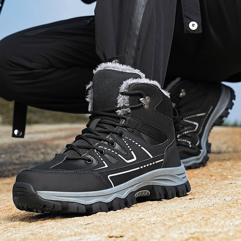 Зимняя хлопковая обувь, мужская походная обувь большого размера, уличные кожаные зимние ботинки, теплая русская большая хлопковая обувь на флисовой подкладке