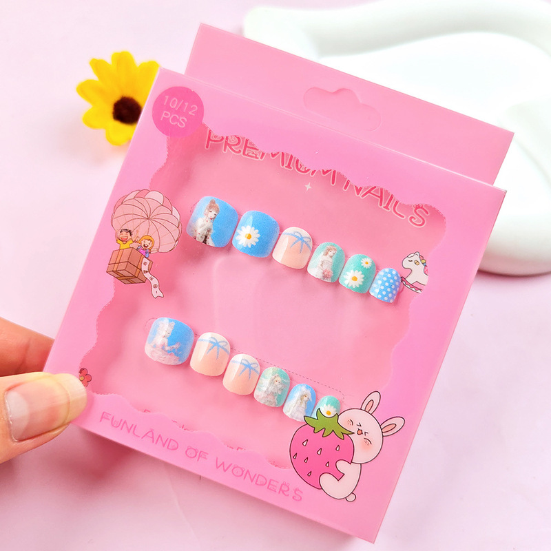 Cute Floral Cartoon Children's Nail Tips, 10 Pieces Student Nail Art Nails, Sweet and Brightening Fake Nails Mixed Batch