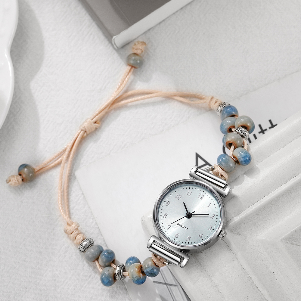 New Pull-Out Adjustable Small Dial Literary Niche Simple Watch Women's Wholesale Beaded Student Braided Bracelet Watch