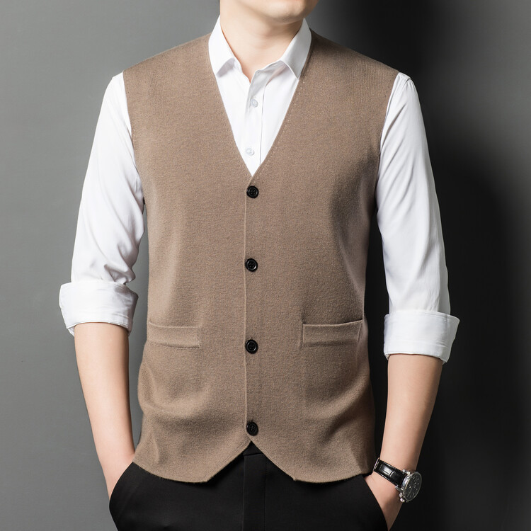 Knitted Vest Men's Autumn New Wool Open-Back Knitwear Solid Color Middle-Aged Dad Outfit