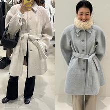 现 2025冬季新款韩国设计师amom*nto高领羊驼羊毛呢大衣