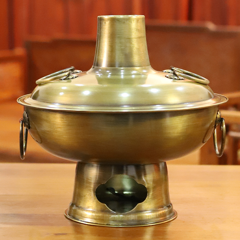 绛州老式木碳铜火锅山西黄铜暖锅商用什锦火锅加厚云南老炊锅菜锅