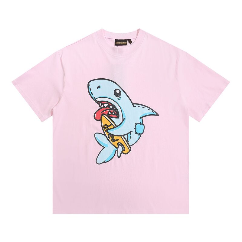 2024 New Summer Style D@Rew Cartoon Shark Pink Short-Sleeved T-Shirt for Men and Women, One Piece Wholesale