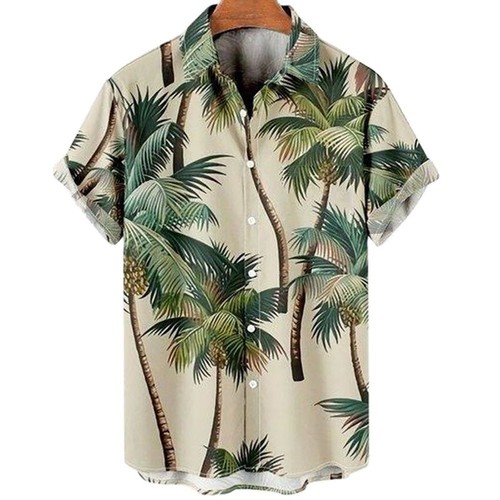 Hot-selling Men's Hawaiian Shirt Men's 3D Printed Coconut Tree Short-Sleeve Printed Shirt
