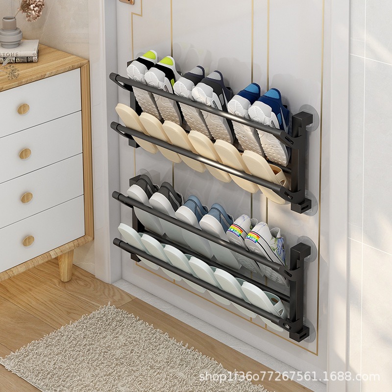 New Foldableable Simple Shoe Rack Wall-Mounted Punch-Free Door Rear Shoe Rack Bathroom Multi-Functional Rack Storage Rack.