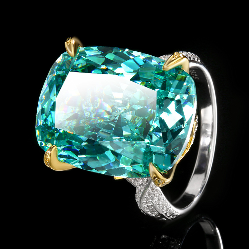 2025 nueva joyería Zhuang Shengsheng S925 simulación de plata nido de pájaro Chapala verde anillo de lujo ligero femenino piedra principal 15*20