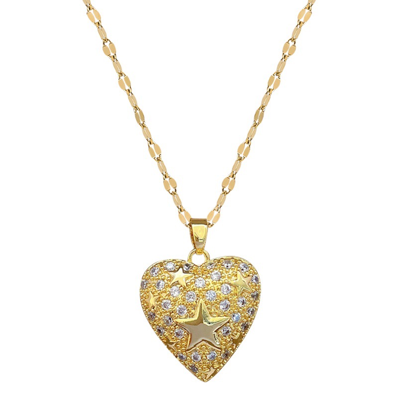 [TianZheng] amor estrella de cinco puntas lujoso temperamento hermoso collar de diamante completo cadena de clavícula de acero Ti
