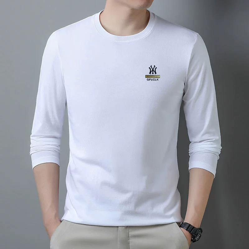 100% хлопчатобумажная мужская футболка с длинными рукавами весной и осенью простой повседневный круглый воротник
