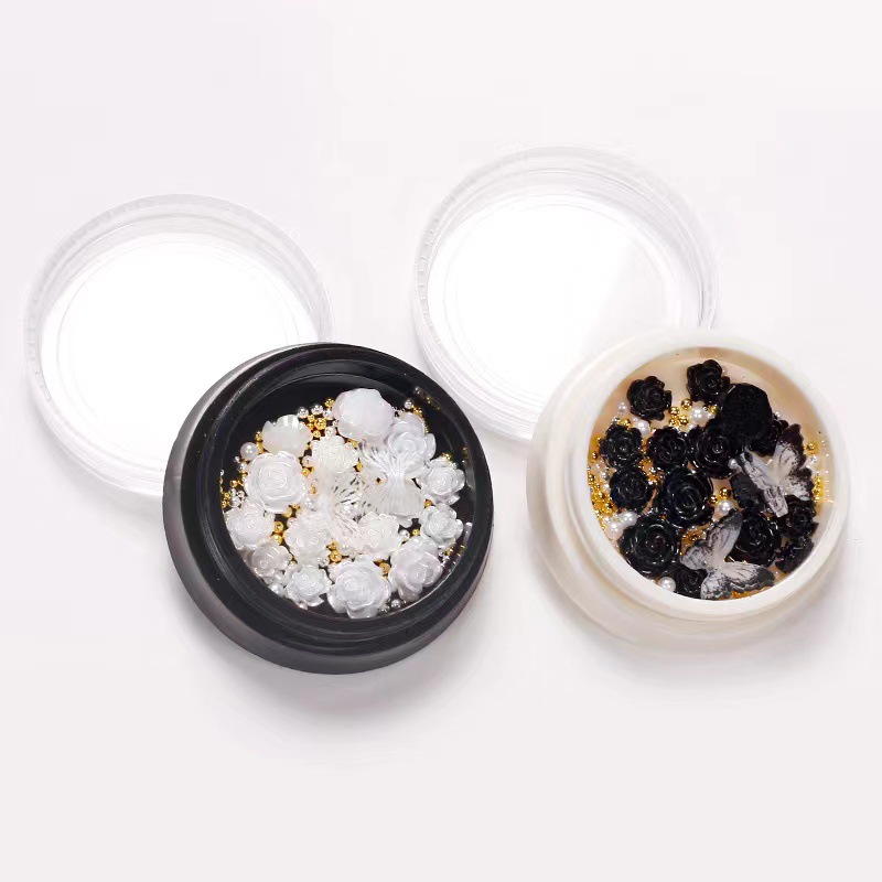 Nuevos adornos de camellia flores de mariposa mezcladas perlas multicolores taladro de alta calidad taladro de joyas de uñas de acero