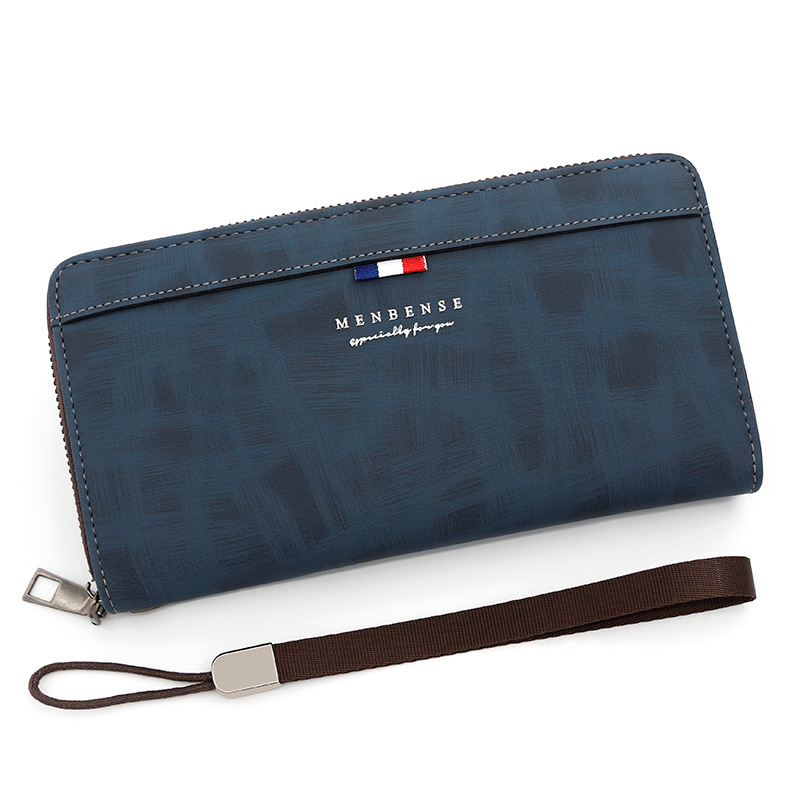 Estilo coreano casual de los hombres de mediana longitud de gran capacidad de la Cremallera de la cadena de moda Cartera de embrague bolso del teléfono móvil monedero de la moneda