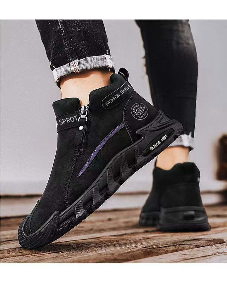Giày lười nam cổ cao lót nhung giữ ấm, đế cao su chống trượt, kiểu dáng thể thao — CF56-1 Kaki, CF56-1 màu xám chi tiết 12